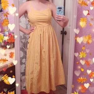 REBELLION Size S Yellow Stripped Button Up Sleeveless Midi Sundress
